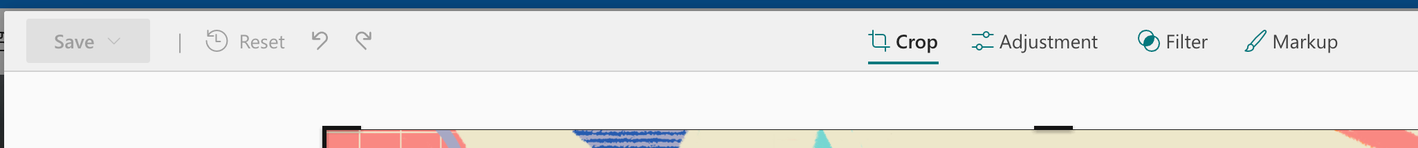 Crop, Adjustment, Filters, and Markup options in the Image web part